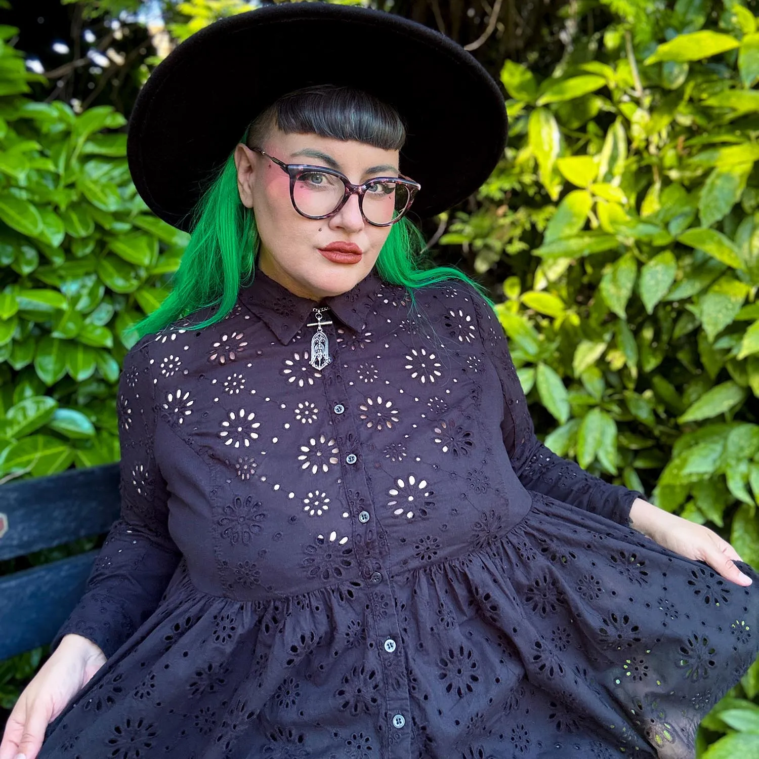 Broderie Anglaise Shirt - Black sold by Snag Tights product image thumbnail 2