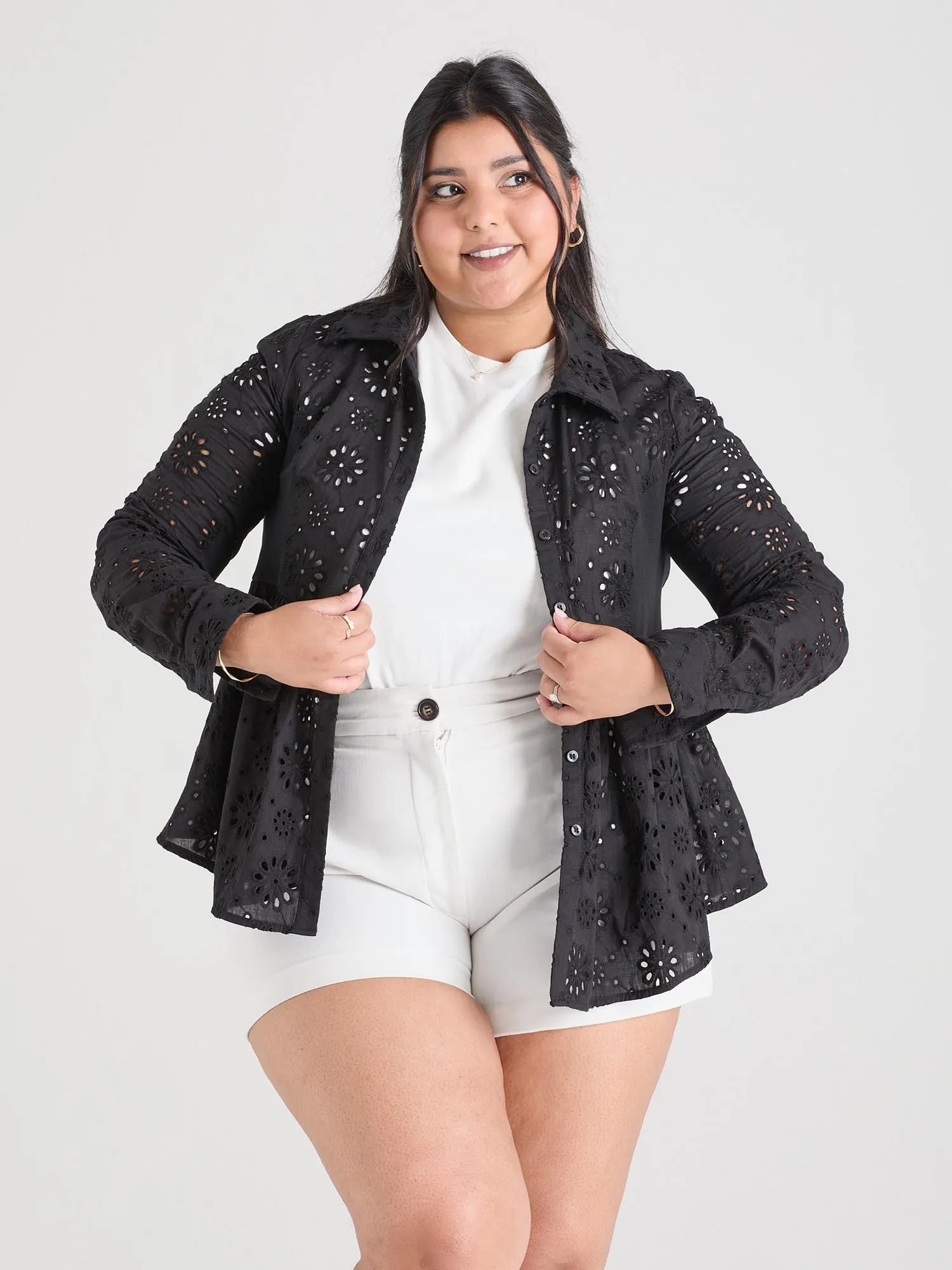 Broderie Anglaise Shirt - Black sold by Snag Tights