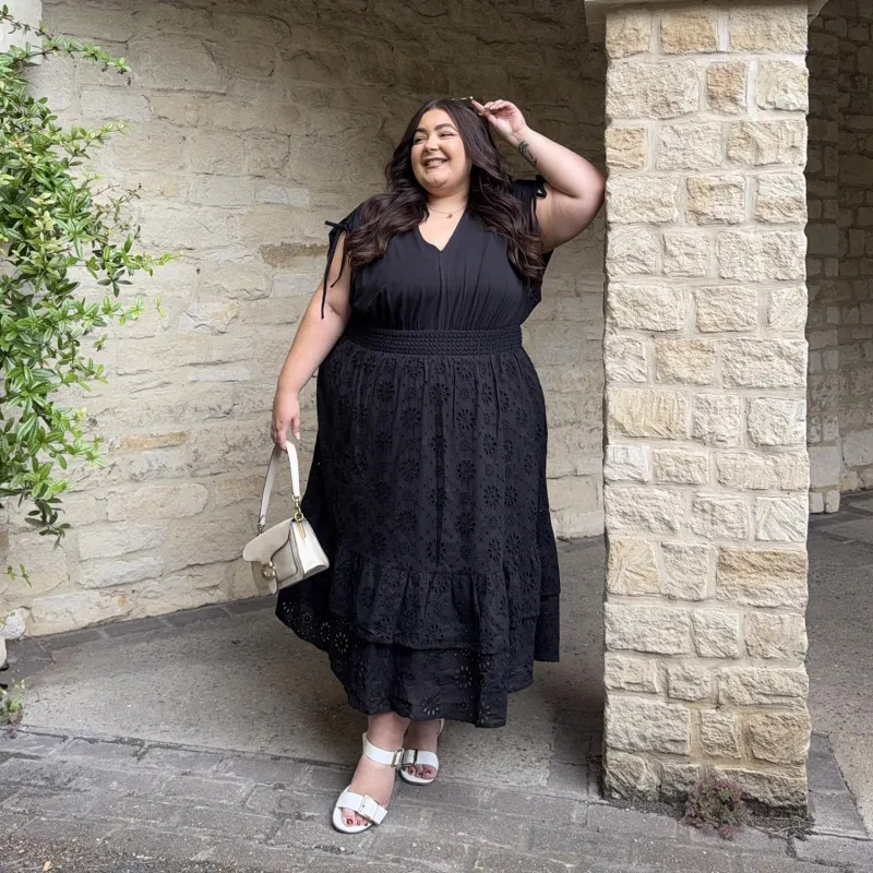 Broderie Anglaise Midi Dress - Black sold by Snag Tights