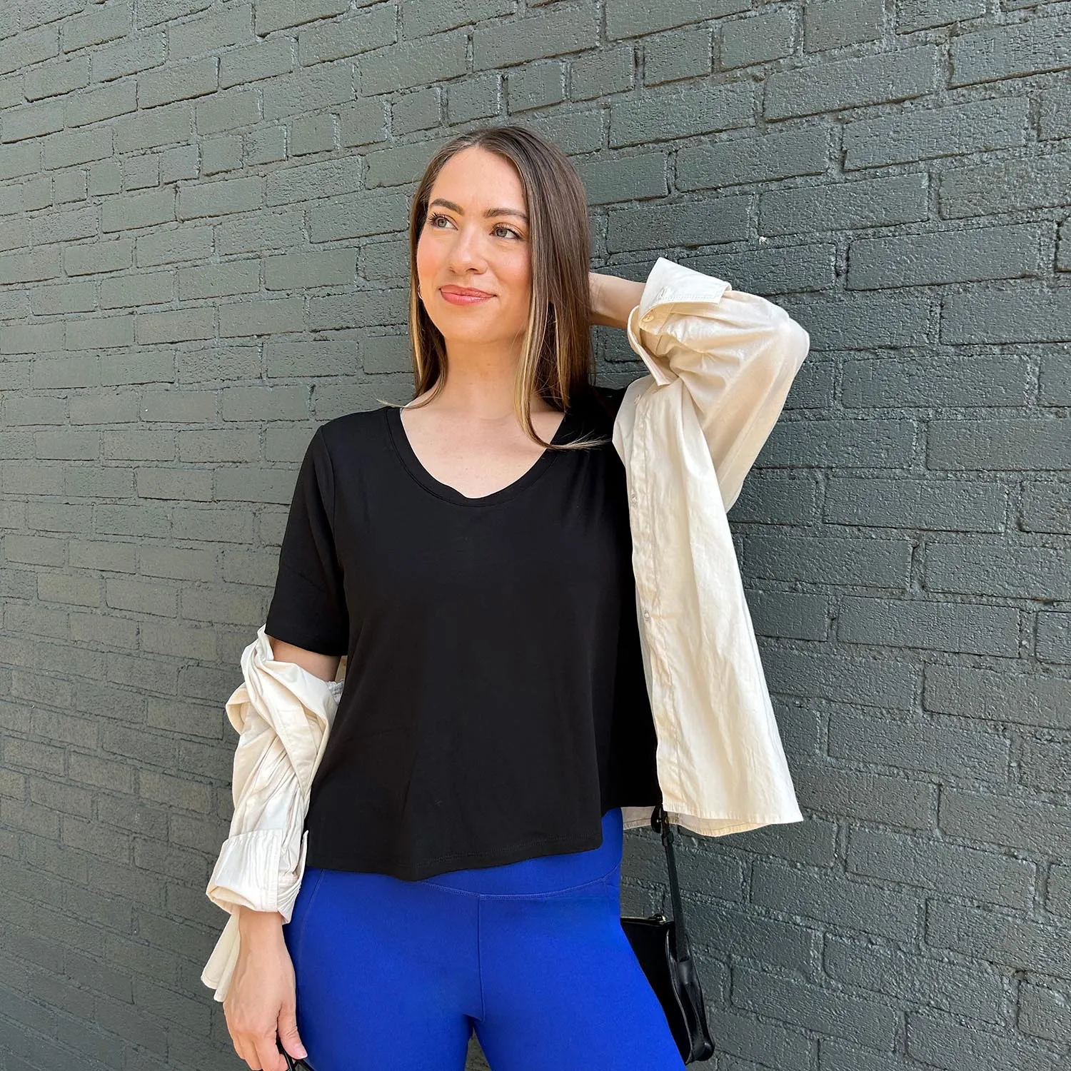 Cooling Wood-Pulp Scoop Neck Tee - Black sold by Snag Tights product image thumbnail 3