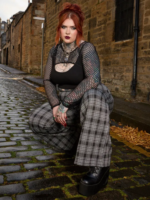 Plaid Wide-Leg Trousers - Black & Grey made by Snag Tights