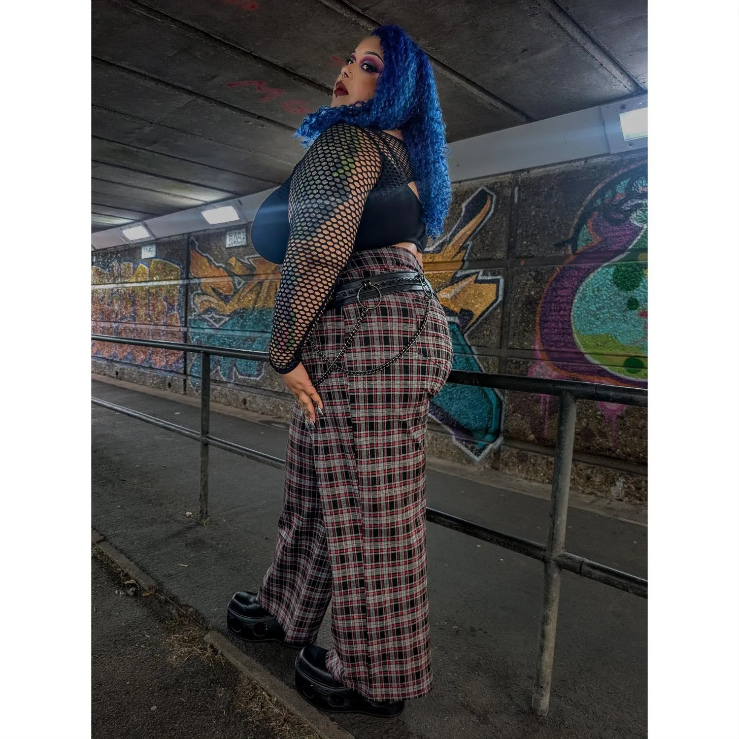 Plaid Wide-Leg Trousers - Bonnie sold by Snag Tights product image thumbnail 4