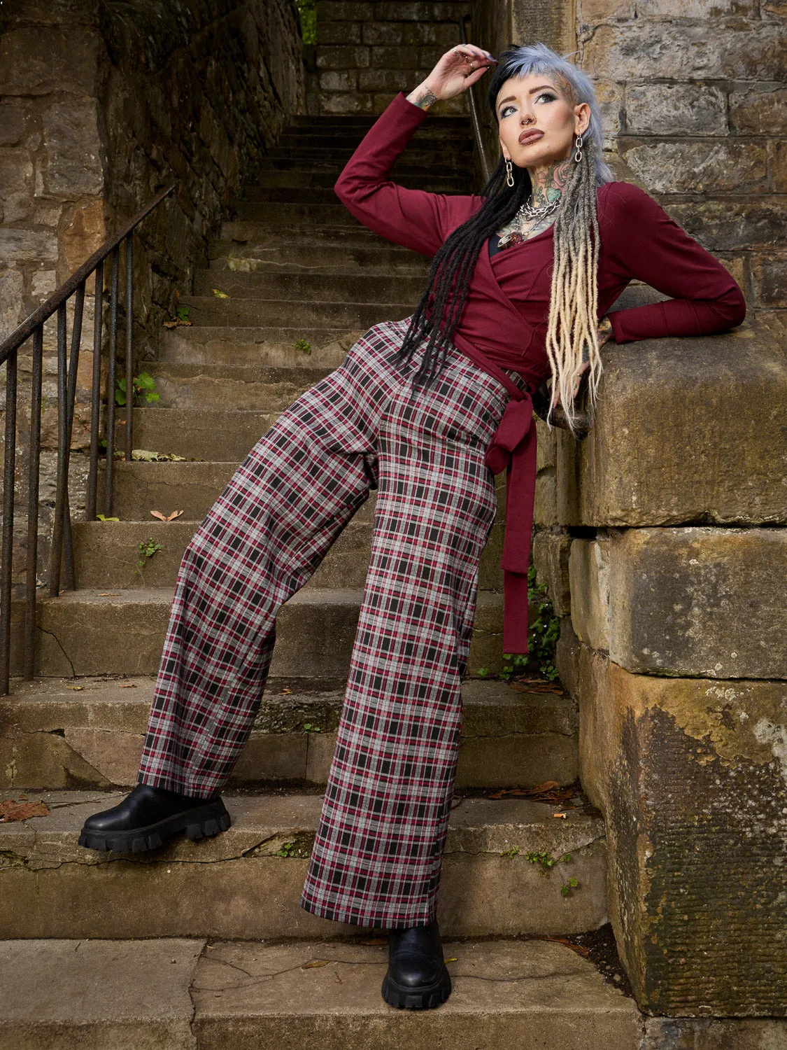 Plaid Wide-Leg Trousers - Bonnie sold by Snag Tights