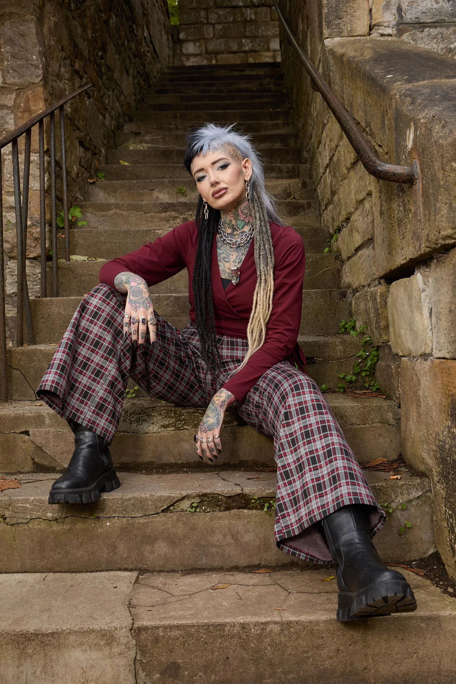 Plaid Wide-Leg Trousers - Bonnie sold by Snag Tights product image thumbnail 2