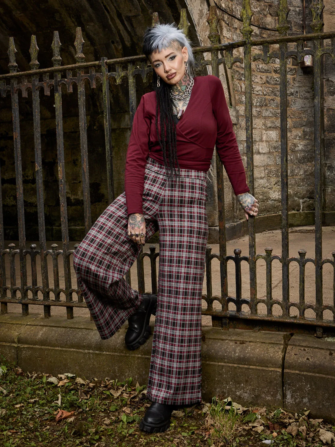 Plaid Wide-Leg Trousers - Bonnie sold by Snag Tights product image thumbnail 3