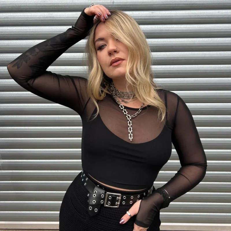 Cropped Mesh Top - Black made by Snag Tights