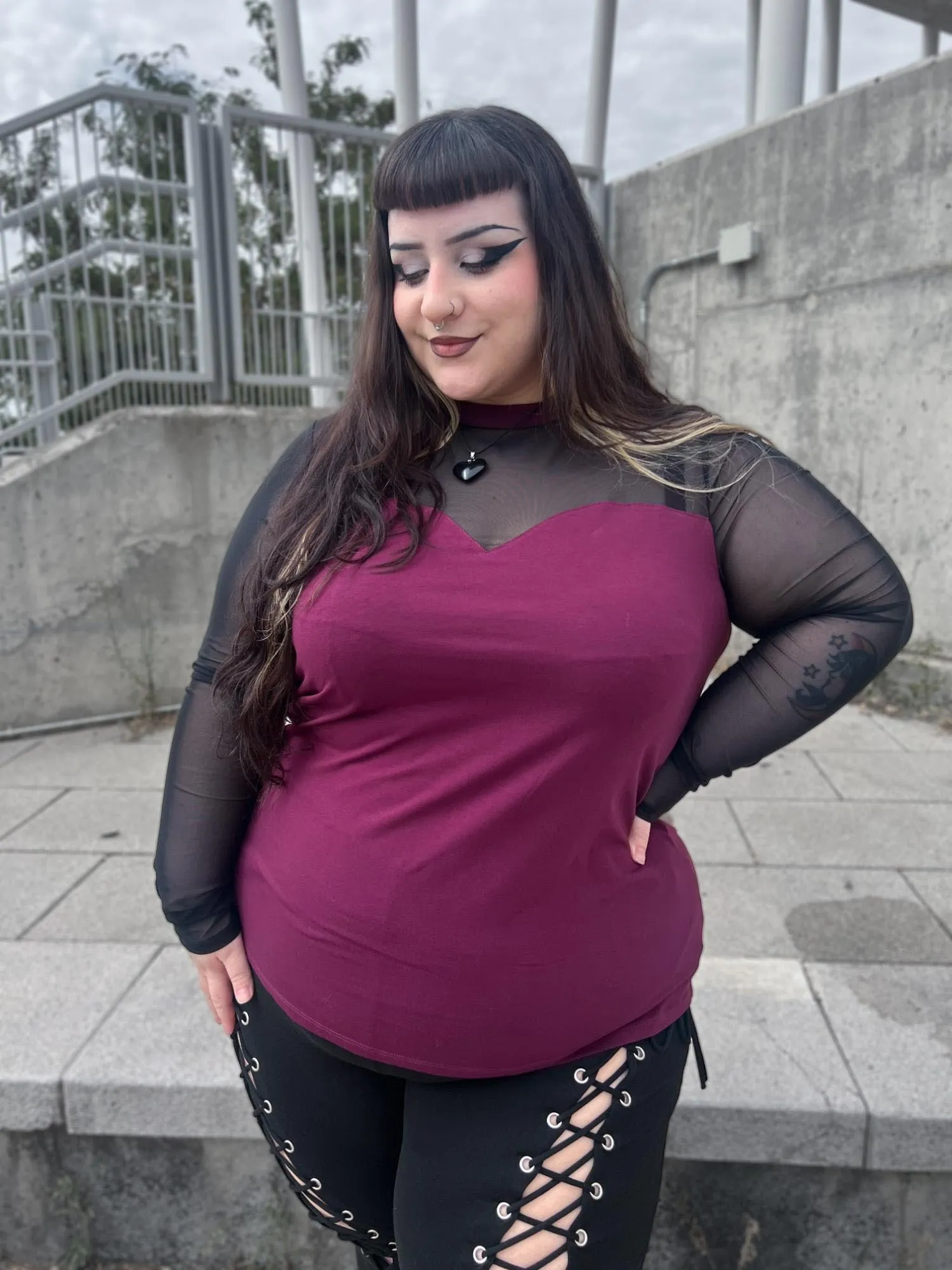 Florence Mesh Sleeve Top - Cherry sold by Snag Tights product image thumbnail 4