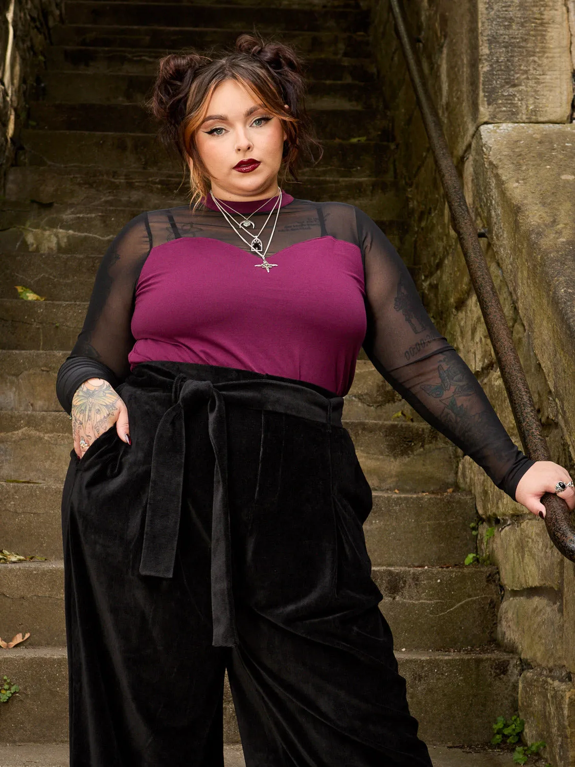 Florence Mesh Sleeve Top - Cherry sold by Snag Tights product image thumbnail 2