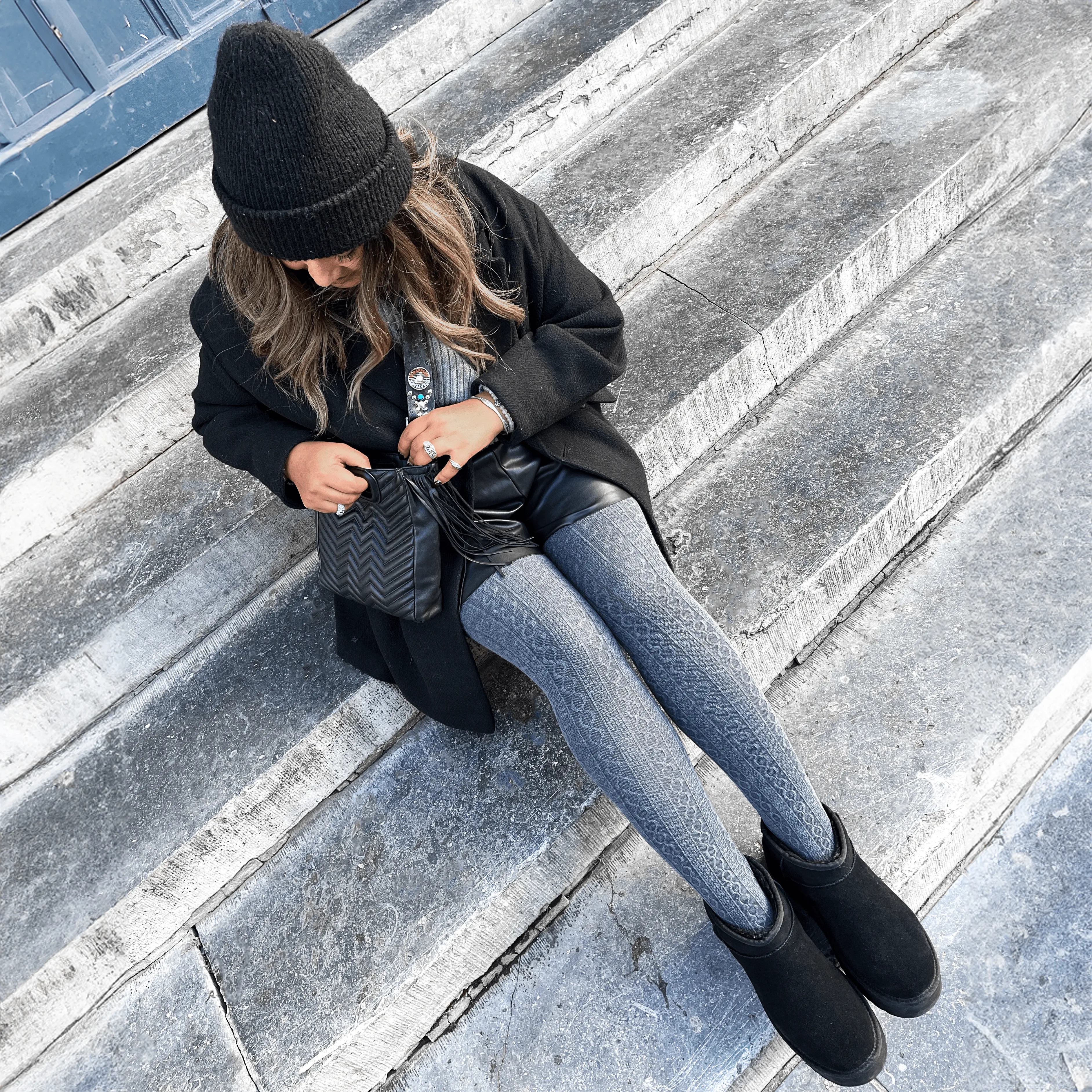 Grannies Cable Knit Wool Tights V2 - Slate sold by Snag Tights product image thumbnail 3