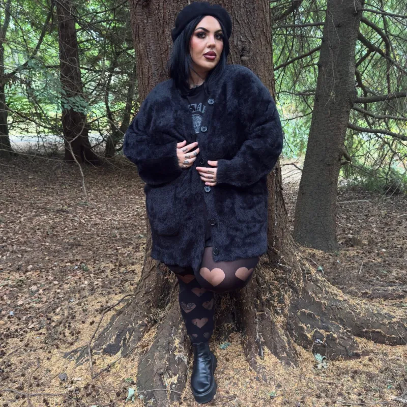 Fluffy Cardigan - Black sold by Snag Tights