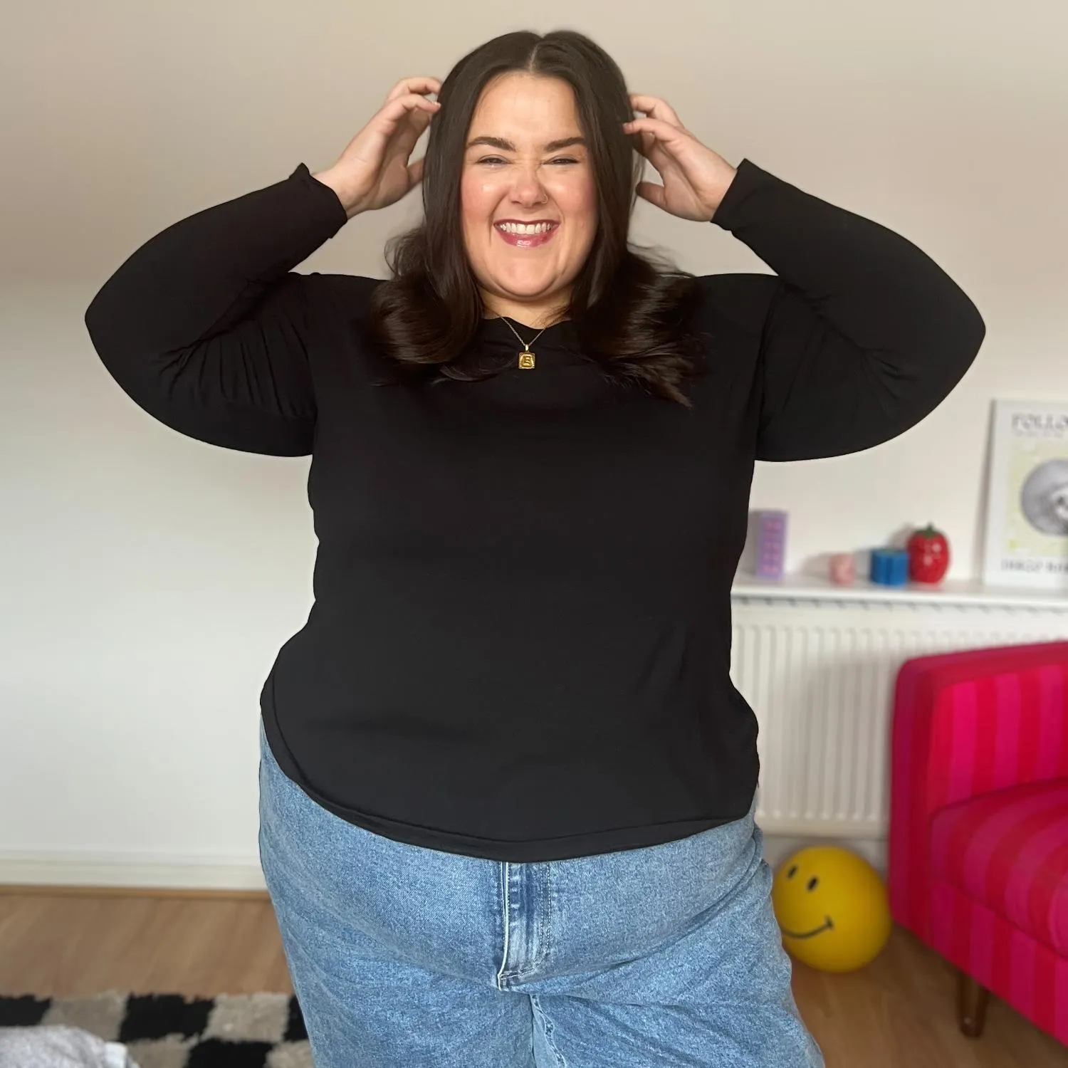Cotton Long Sleeve Crew Neck Top - Black sold by Snag Tights product image thumbnail 2