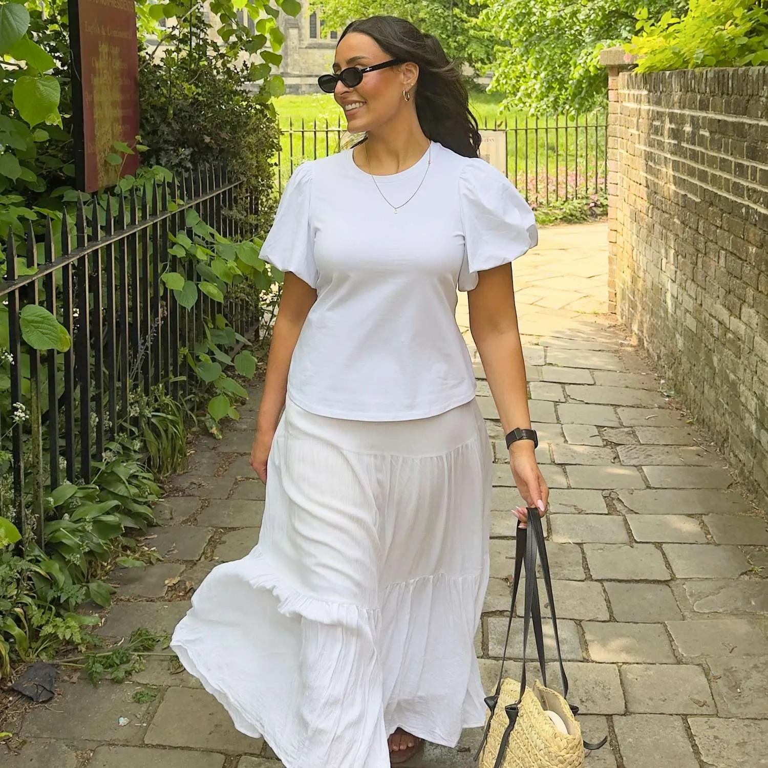 Crew neck Puff Sleeve Tee - White sold by Snag Tights product image thumbnail 2