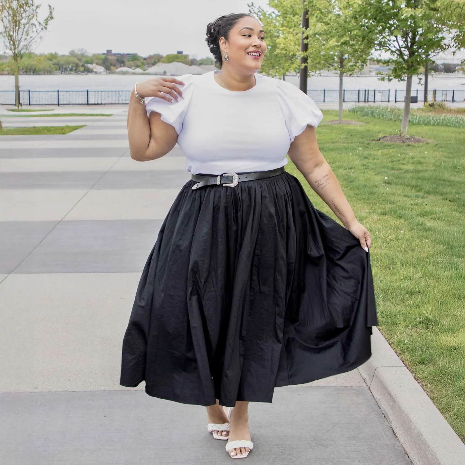Crew neck Puff Sleeve Tee - White sold by Snag Tights