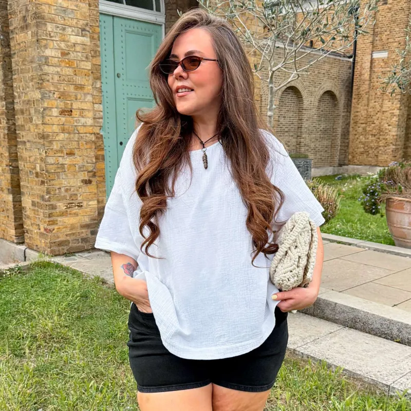 Ida Cotton Gauze T-Shirt - White made by Snag Tights