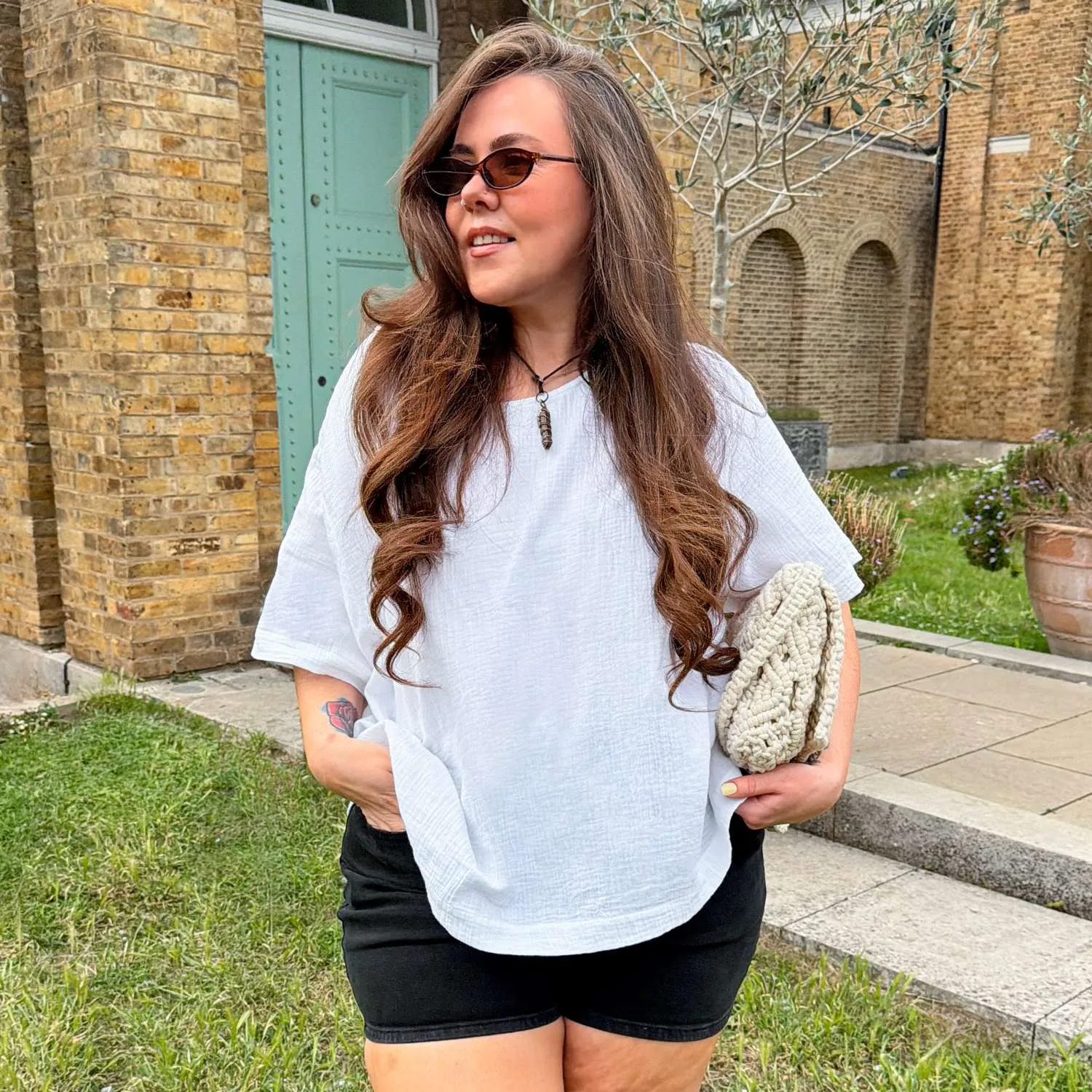 Ida Cotton Gauze T-Shirt - White sold by Snag Tights