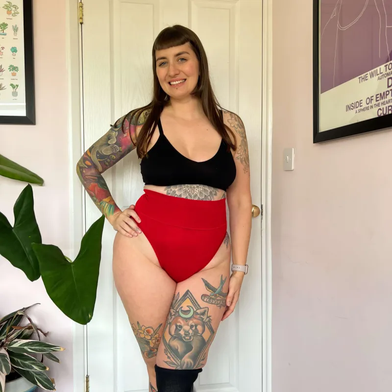 Organic Cotton Super High Leg Panties - Lobster sold by Snag Tights