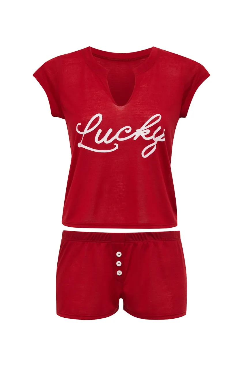 THE LUCKY TEE IN RED sold by Bella Venice product image thumbnail 2