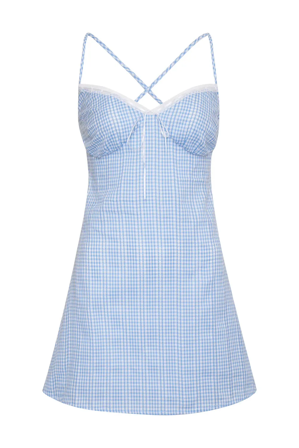 forever 21 blue gingham dress Lene Mini Dress Micro Gingham Soft Blue