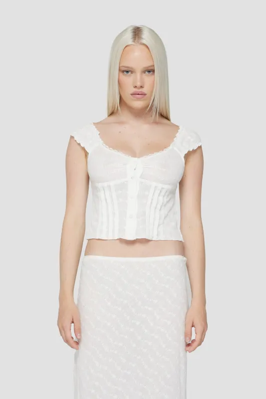 THE STEPHANIE TOP IN EYELET IVORY sold by Bella Venice