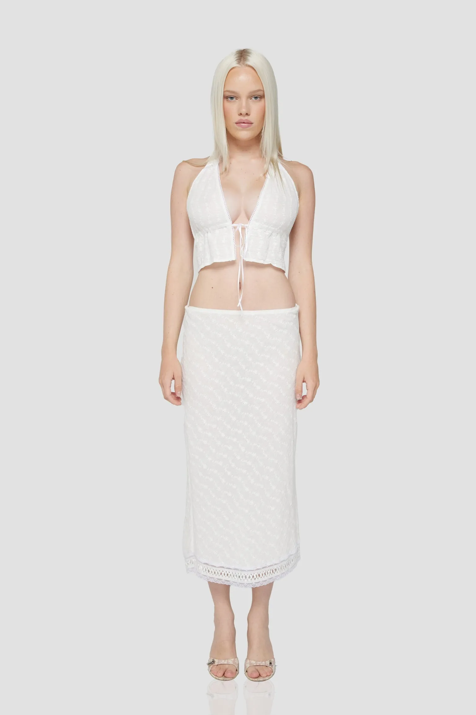 THE ROXY SKIRT IN EYELET IVORY sold by Bella Venice
