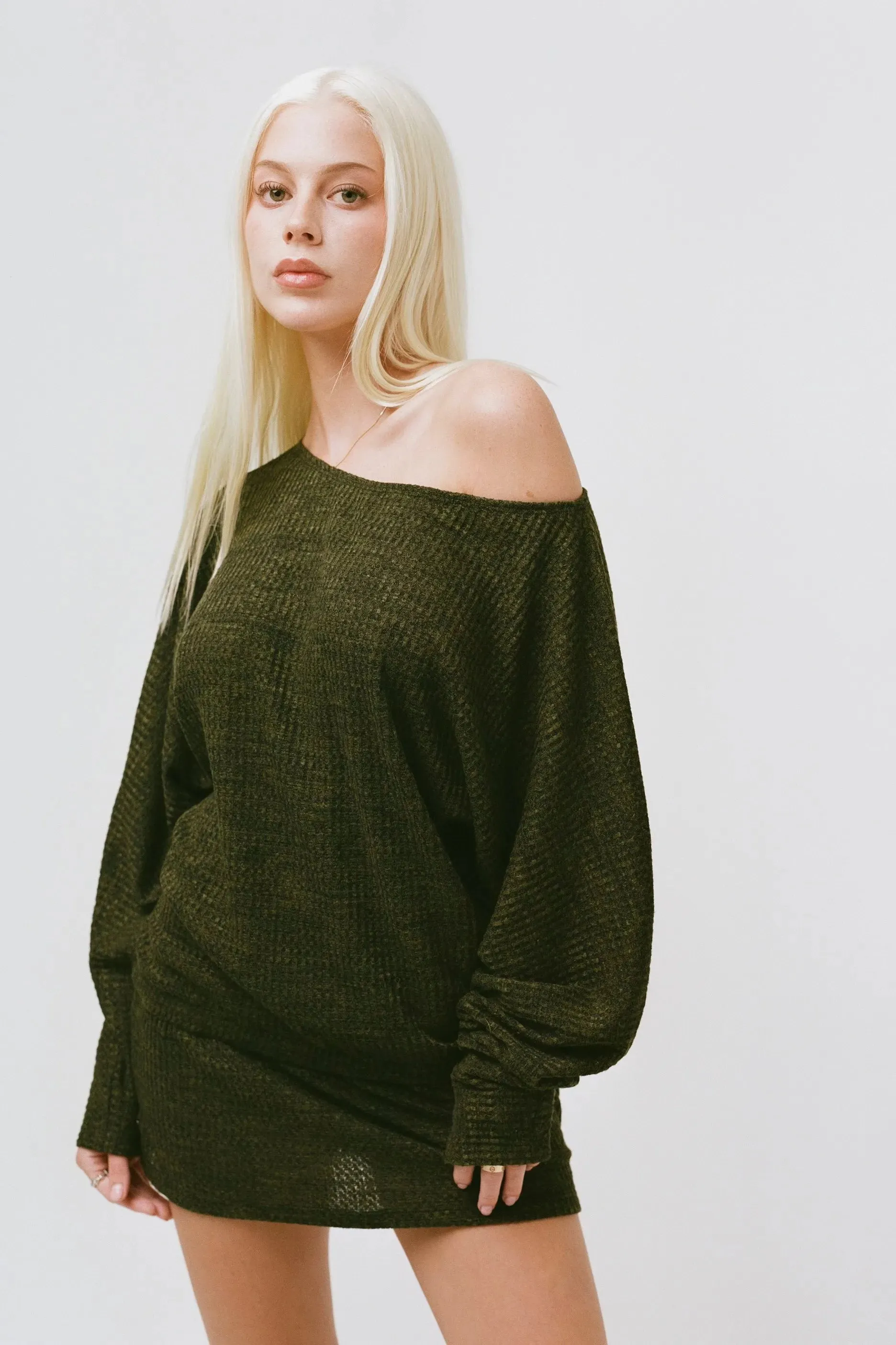THE IZZY SWEATER DRESS IN OLIVE sold by Bella Venice product image thumbnail 2