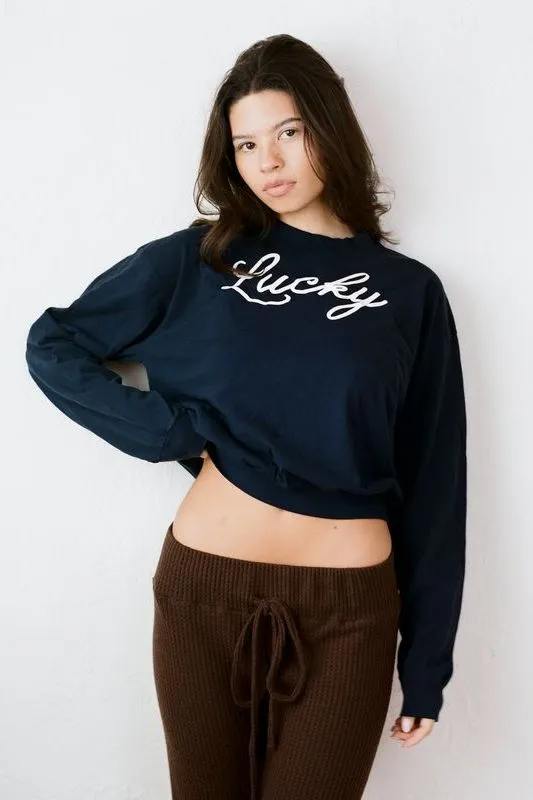THE LUCKY SWEATSHIRT IN NAVY sold by Bella Venice product image thumbnail 4