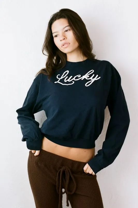 THE LUCKY SWEATSHIRT IN NAVY sold by Bella Venice product image thumbnail 3