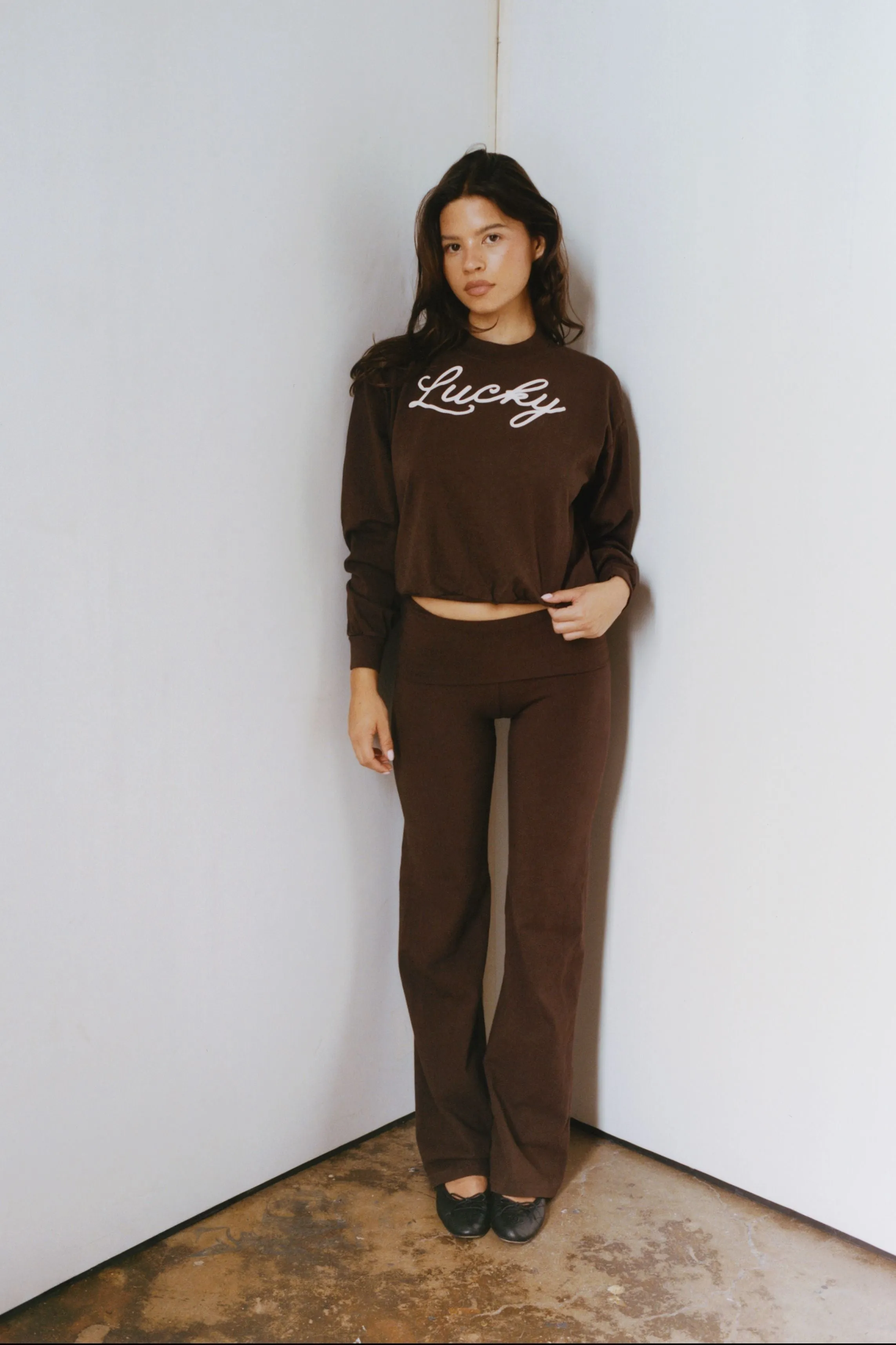 THE LUCKY SWEATSHIRT IN BROWN sold by Bella Venice product image thumbnail 2
