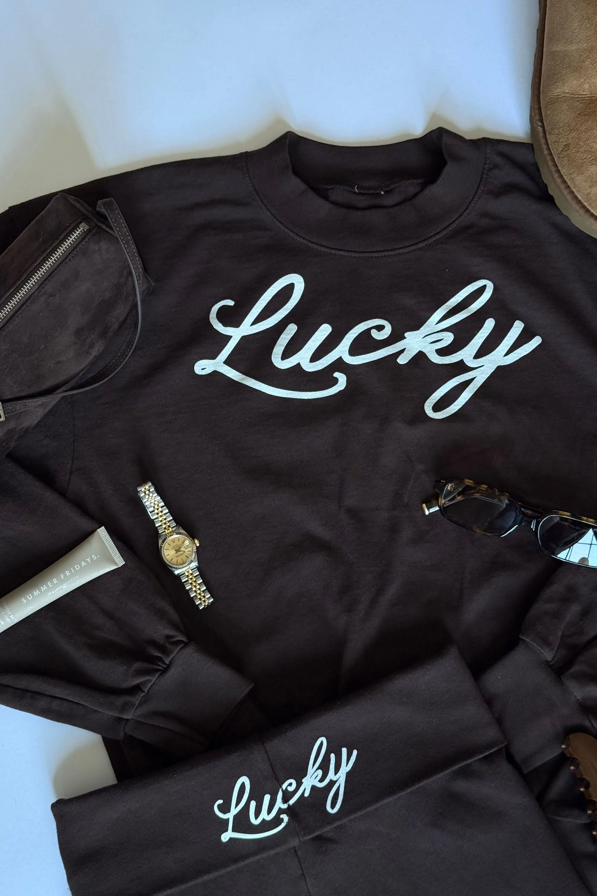 THE LUCKY SWEATSHIRT IN BROWN sold by Bella Venice product image thumbnail 3