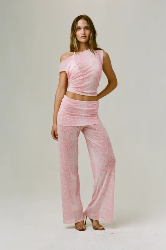 THE ADDISON PANT IN PINK SNAKE made by Bella Venice