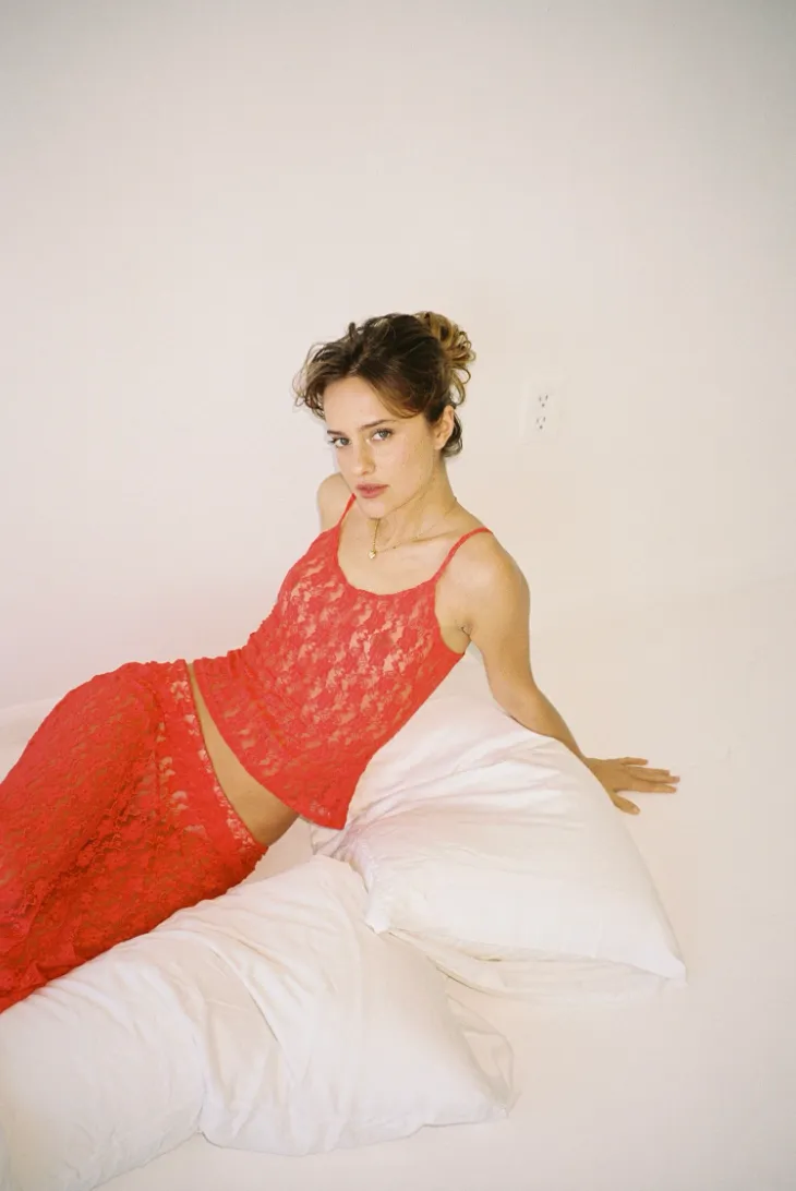 the lucy tank in cherry sold by Bella Venice