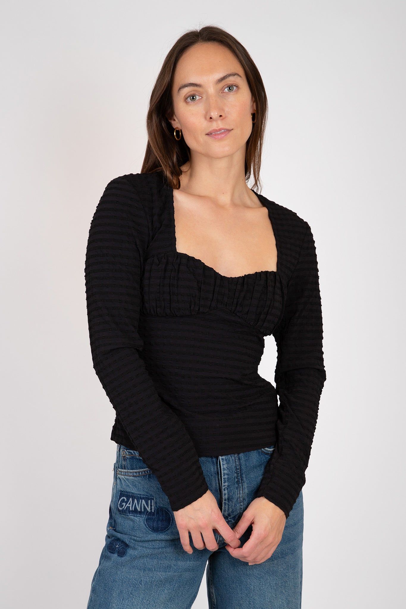 Stretch Seersucker Blouse sold by Hills Dry Goods