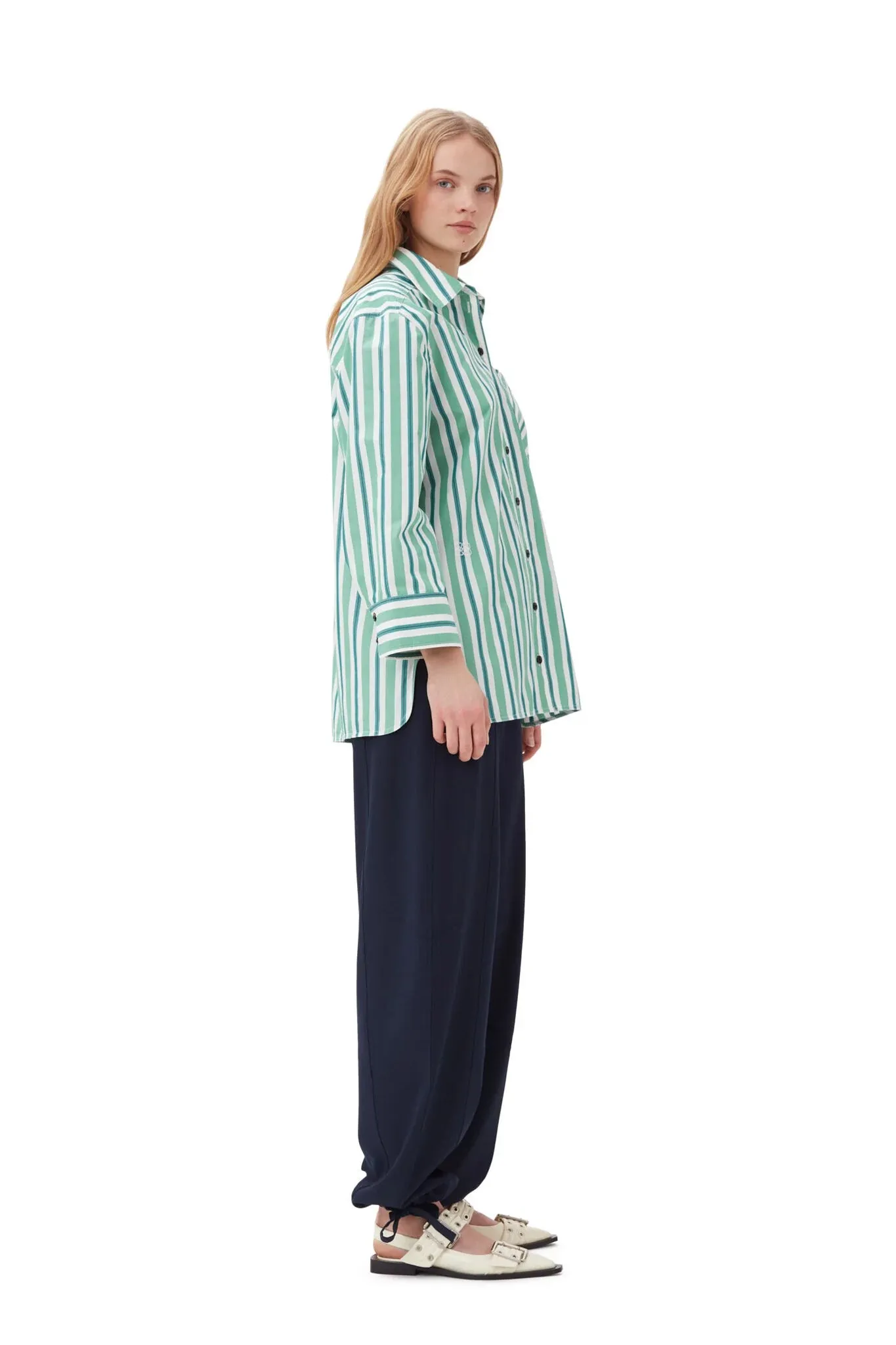 Green Striped Cotton Oversized Shirt sold by Hills Dry Goods product image thumbnail 3
