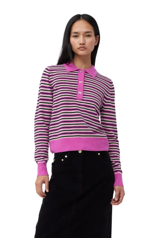 Striped Cashmere Polo Sweater made by Ganni