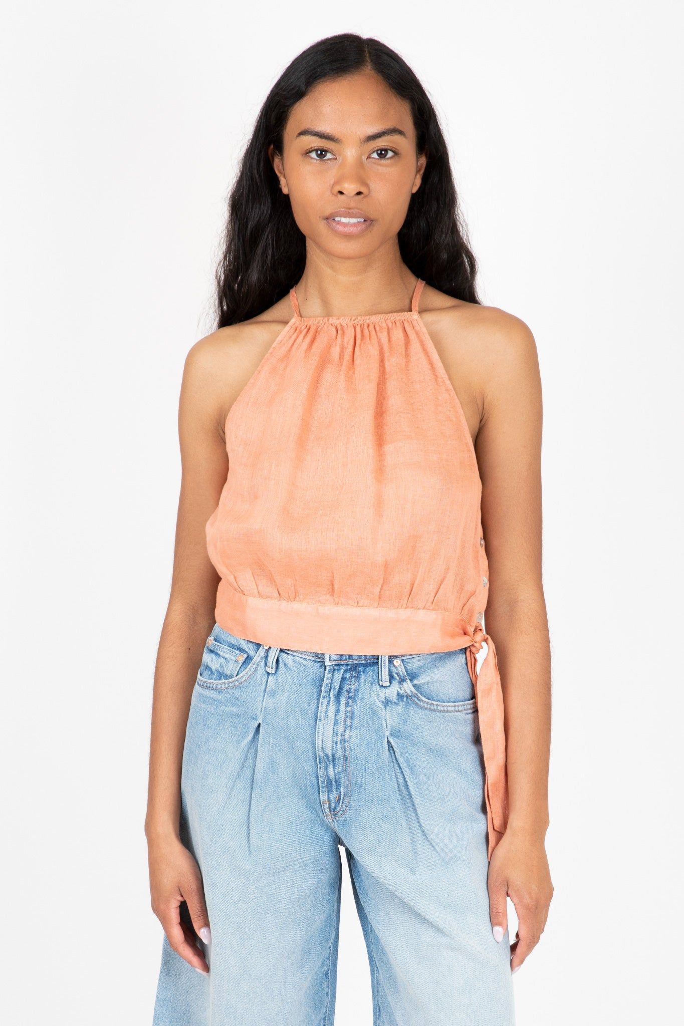 Side Tie Button Halter Top sold by Hills Dry Goods