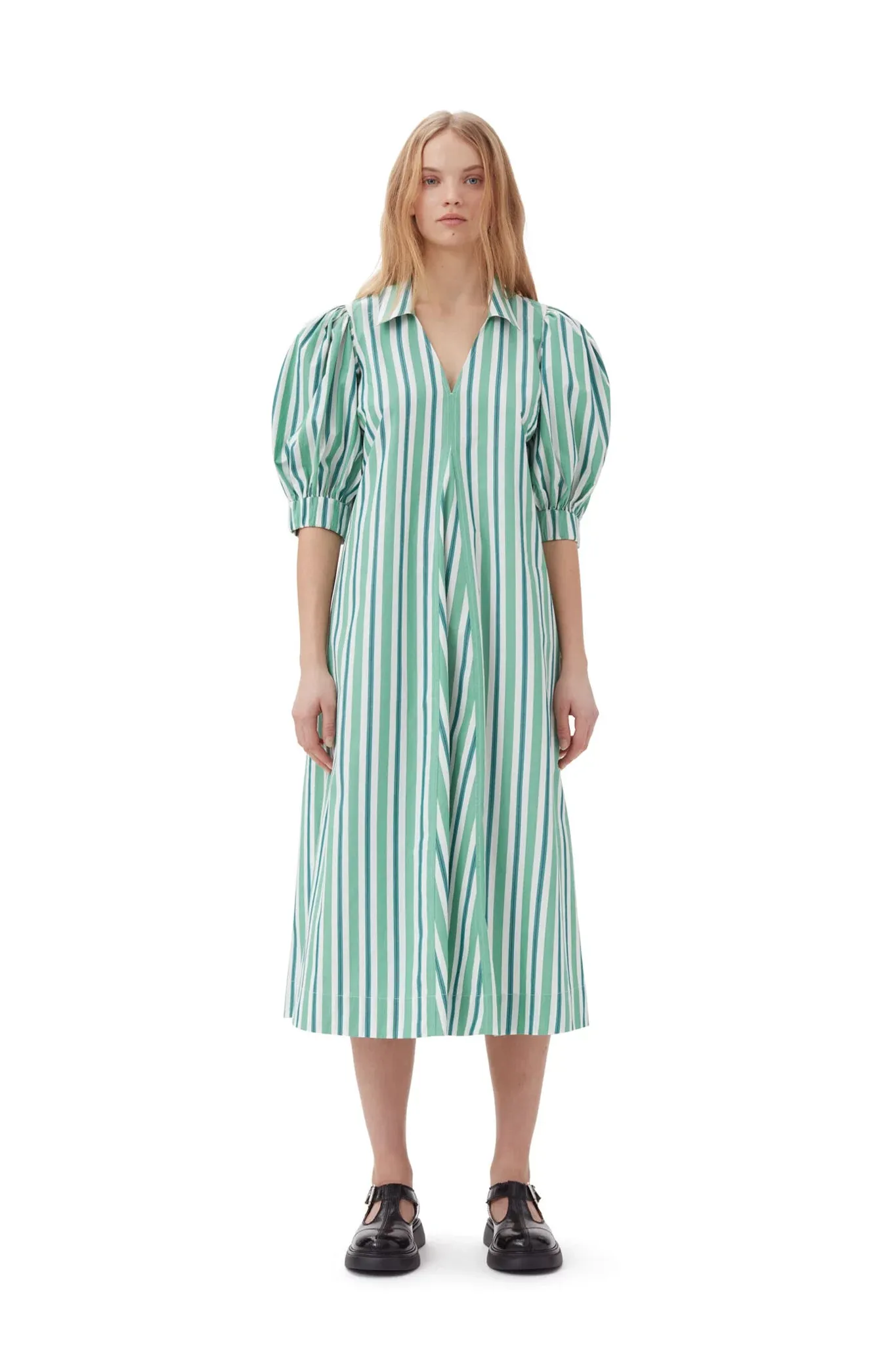 Green Striped Collar Long Dress sold by Hills Dry Goods
