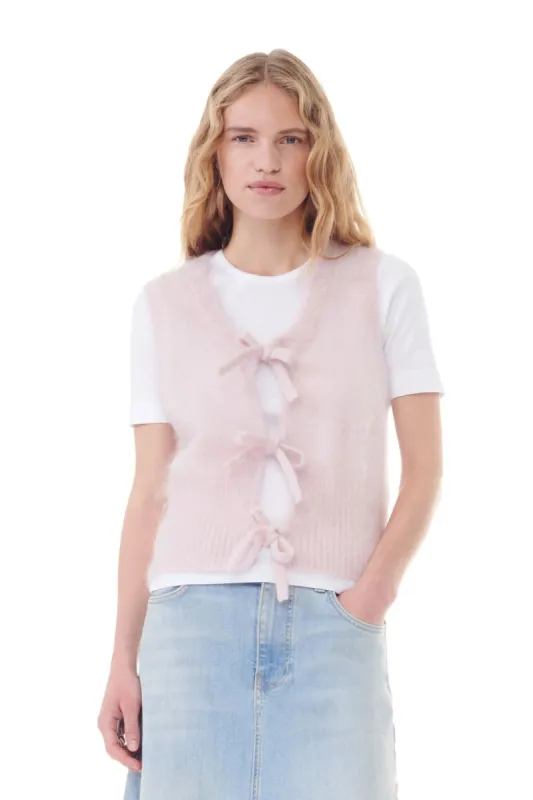 Pink Mohair Tie String Vest made by Ganni