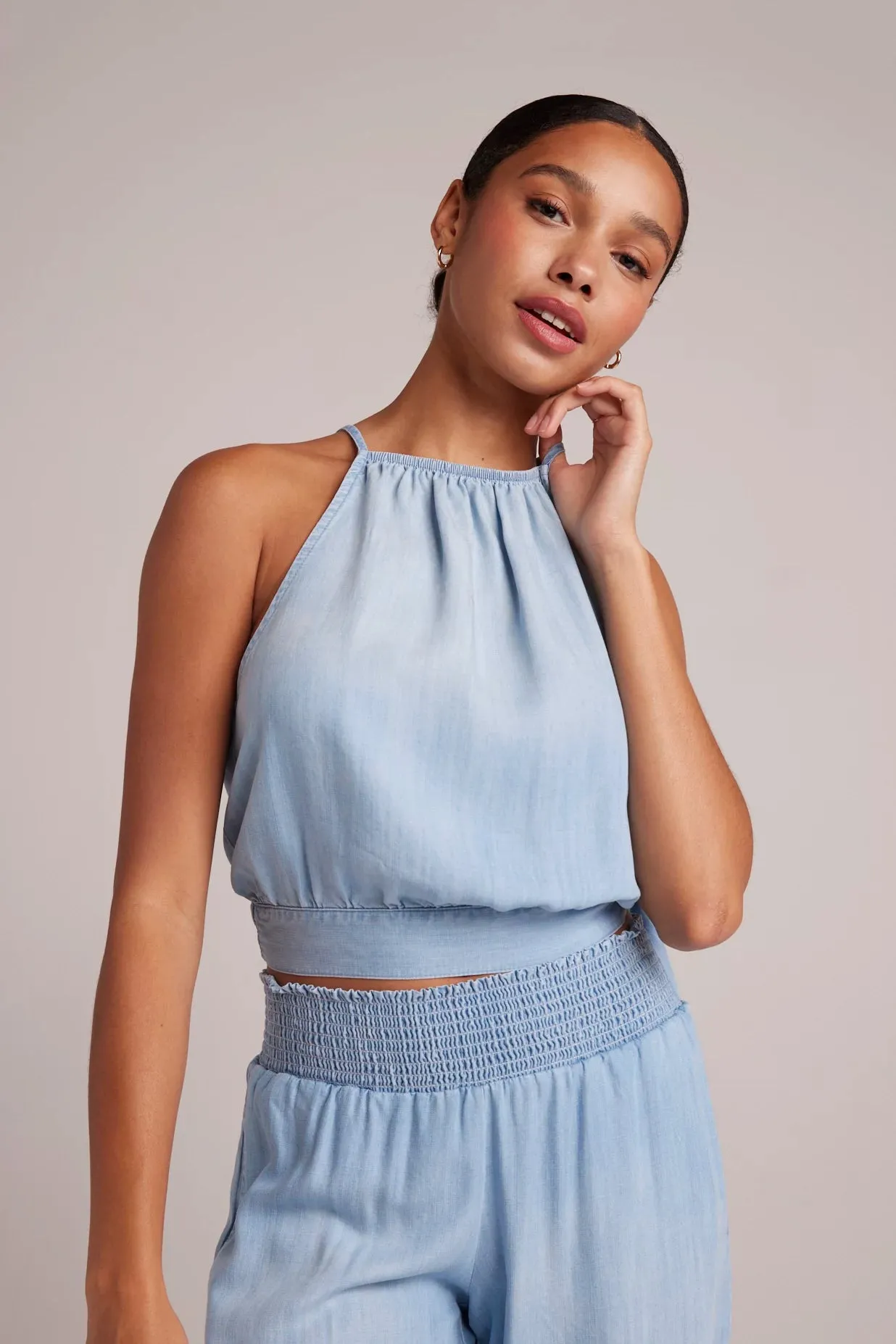 Side Tie Button Halter sold by Hills Dry Goods