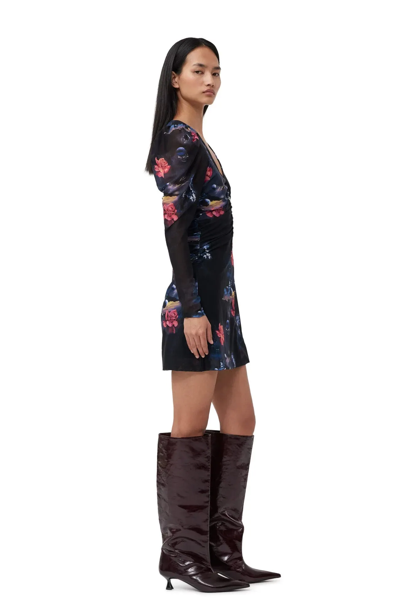 Printed Mesh Gathered Mini Dress sold by Hills Dry Goods product image thumbnail 3