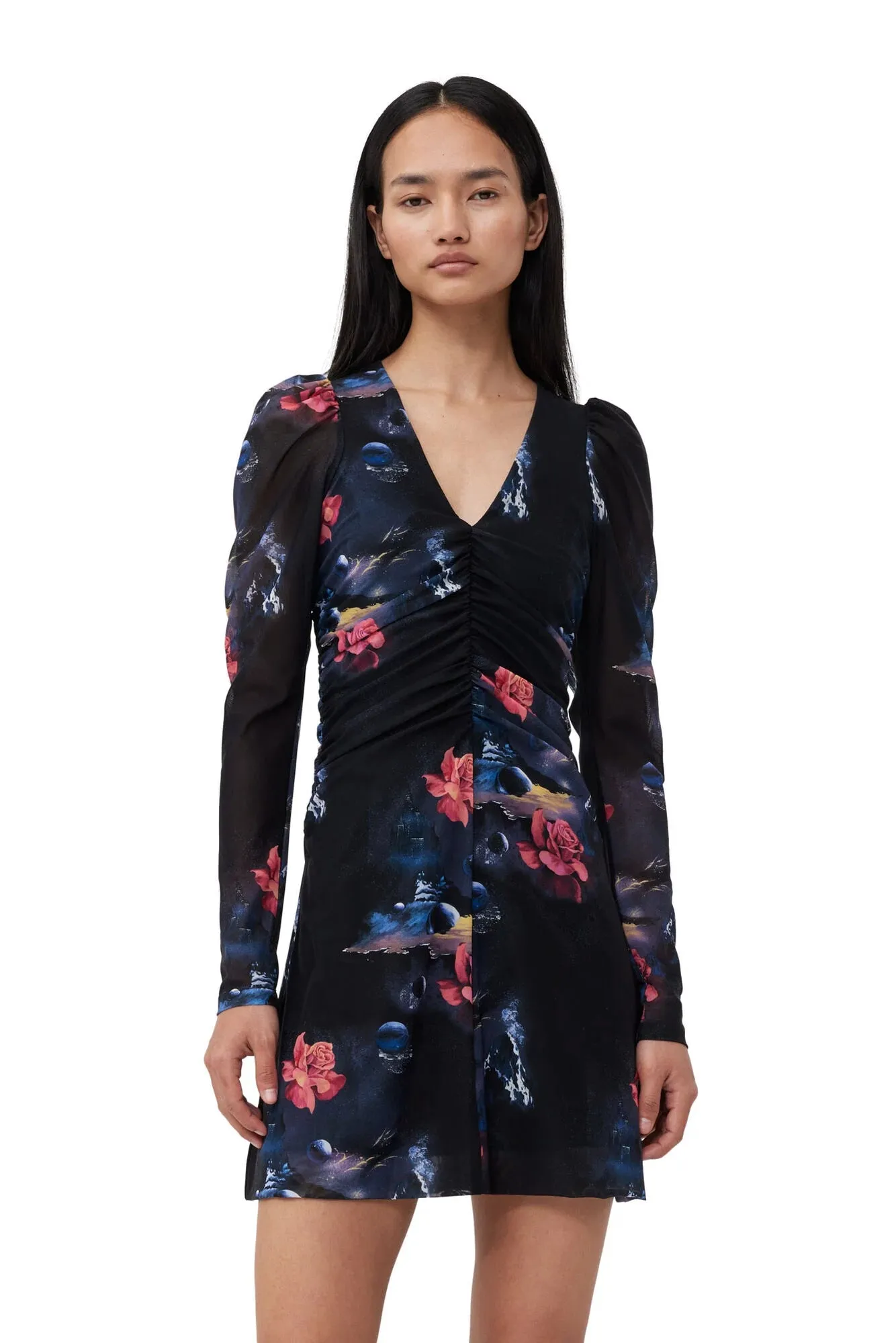 Printed Mesh Gathered Mini Dress sold by Hills Dry Goods product image thumbnail 4