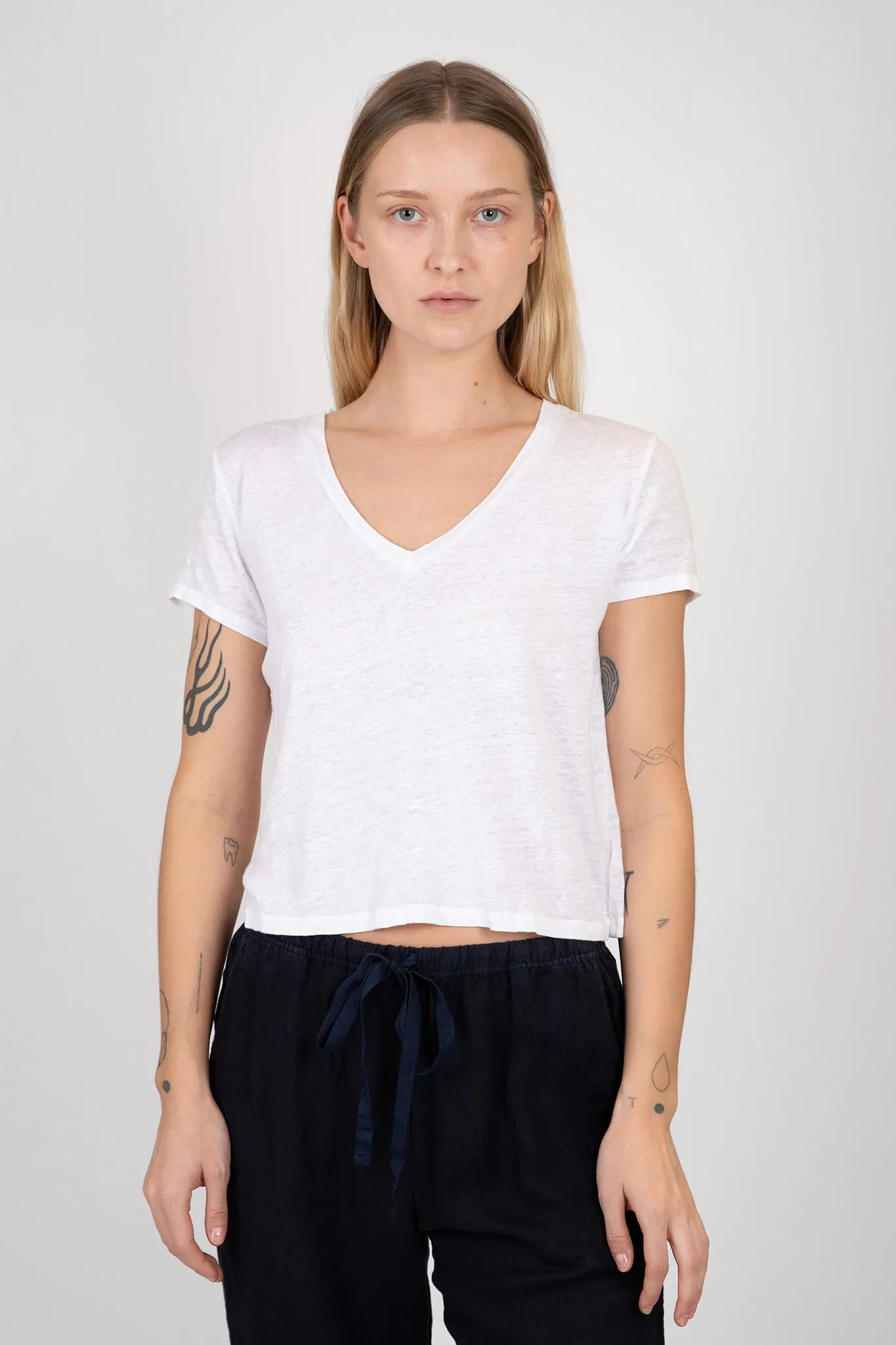 Amber Linen Short Sleeve V-Neck Tee sold by Hills Dry Goods