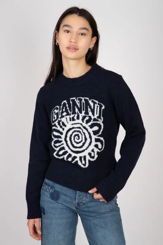 Blue Flower Graphic O-Neck Pullover sold by Hills Dry Goods