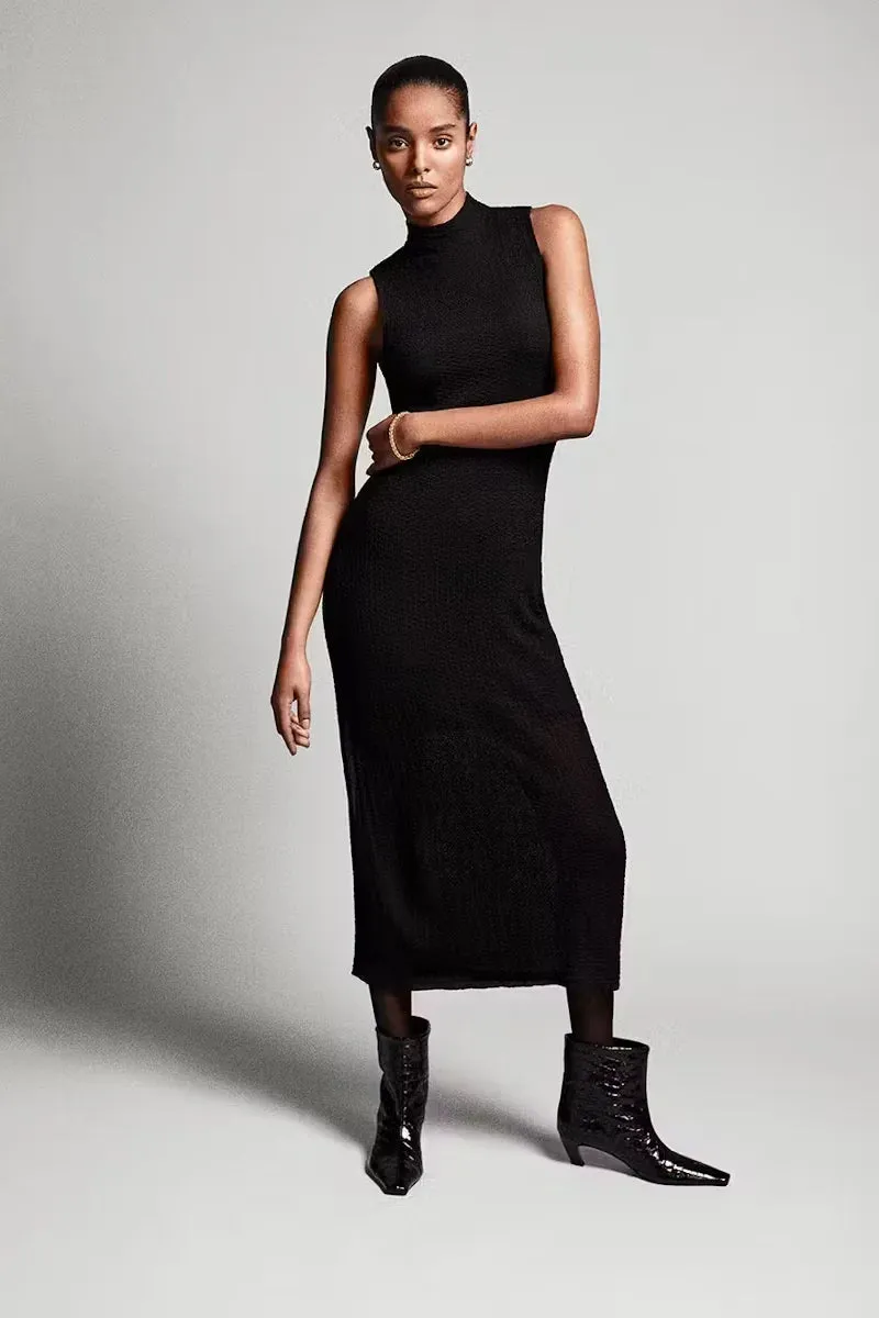 Sleeveless Mesh Mock Neck Dress sold by Hills Dry Goods