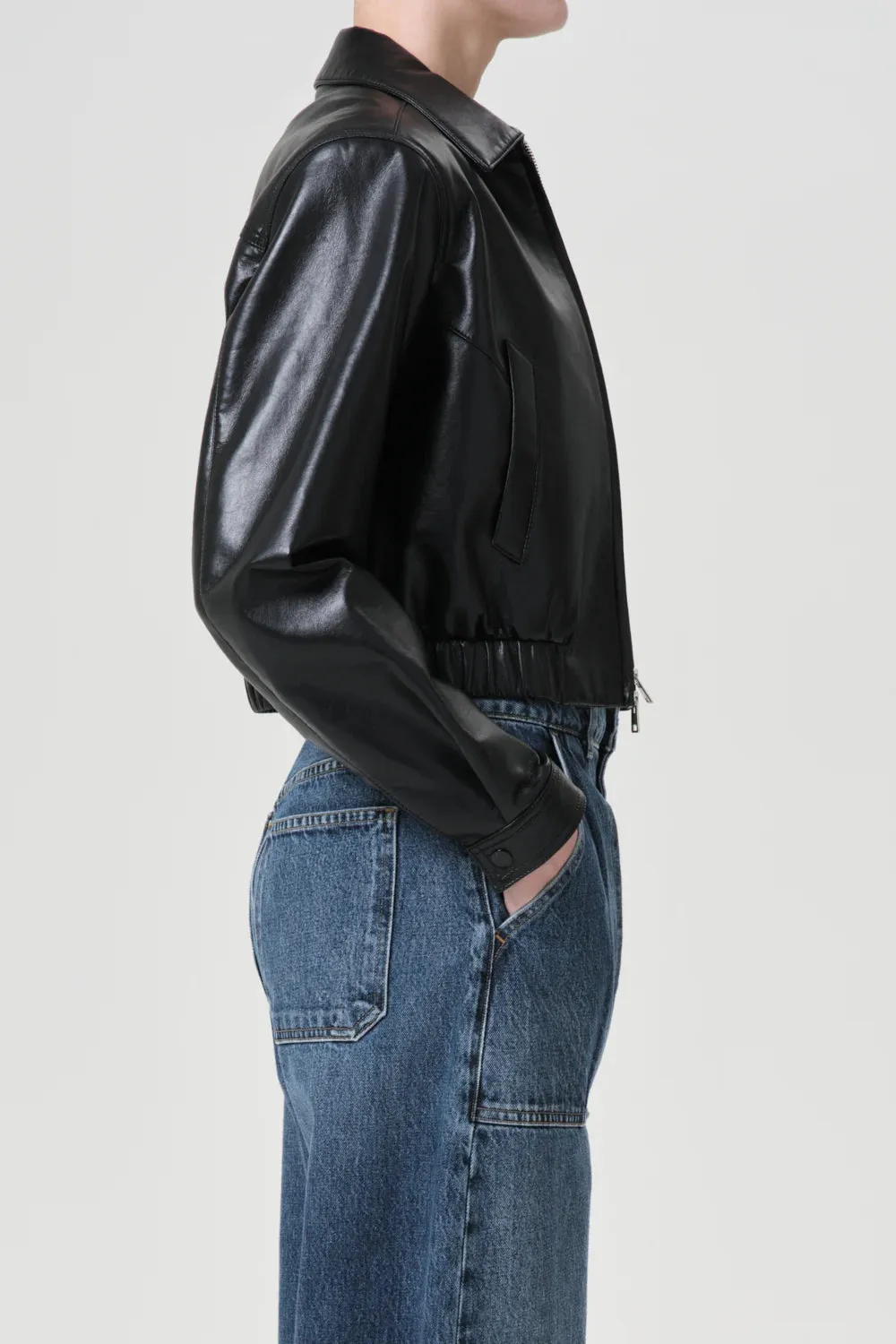 Shoreditch Ski Club x AGOLDE Essie Recycled Leather Cropped Jacket sold by Hills Dry Goods product image thumbnail 3