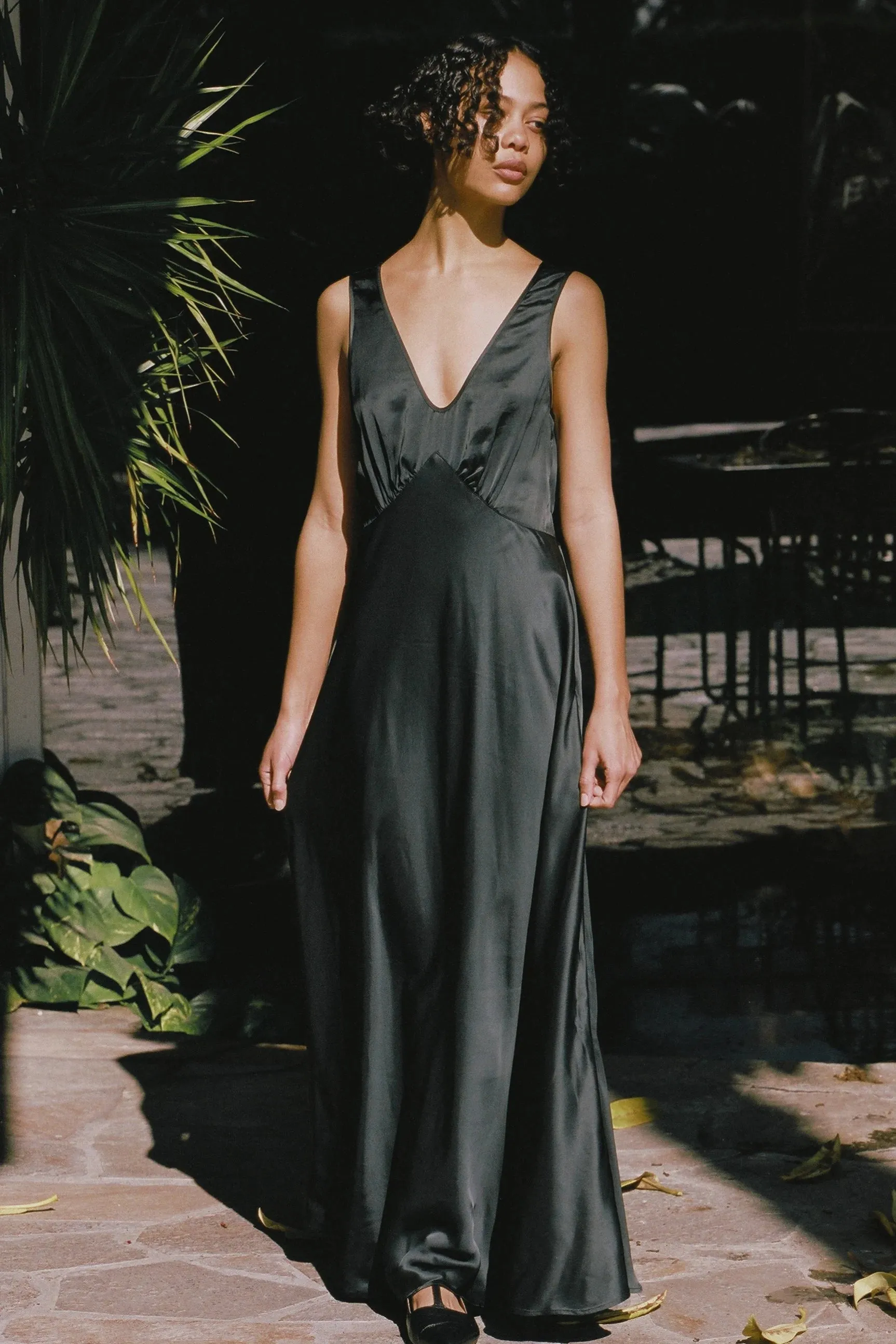 Reine Black Satin Maxi Dress sold by Hills Dry Goods