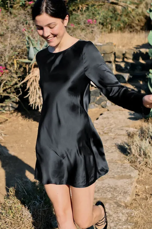 Patrice Black Satin Mini Dress sold by Hills Dry Goods