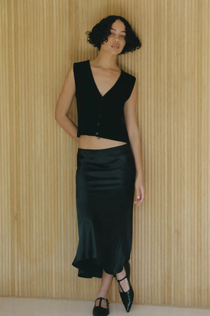 Emilie Black Satin Midi Skirt sold by Hills Dry Goods product image thumbnail 3