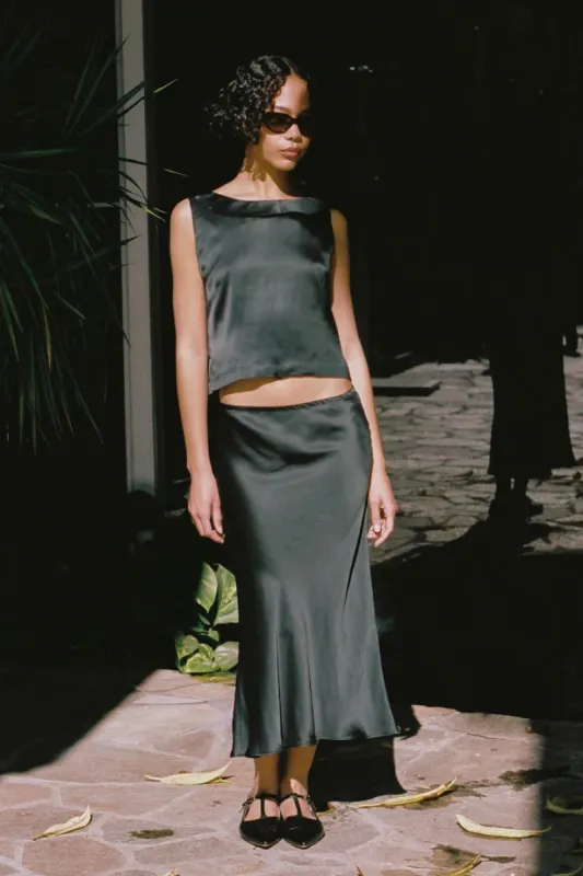 Emilie Black Satin Midi Skirt made by Ciao Lucia