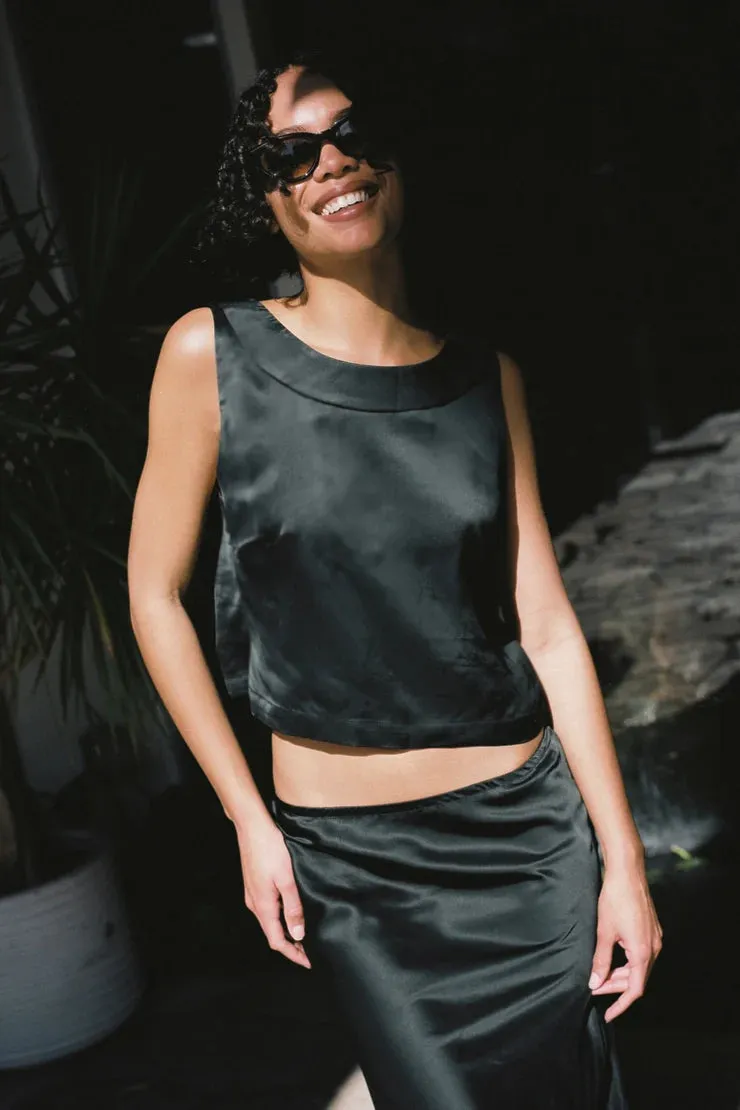 Emilie Black Satin Midi Skirt sold by Hills Dry Goods product image thumbnail 2