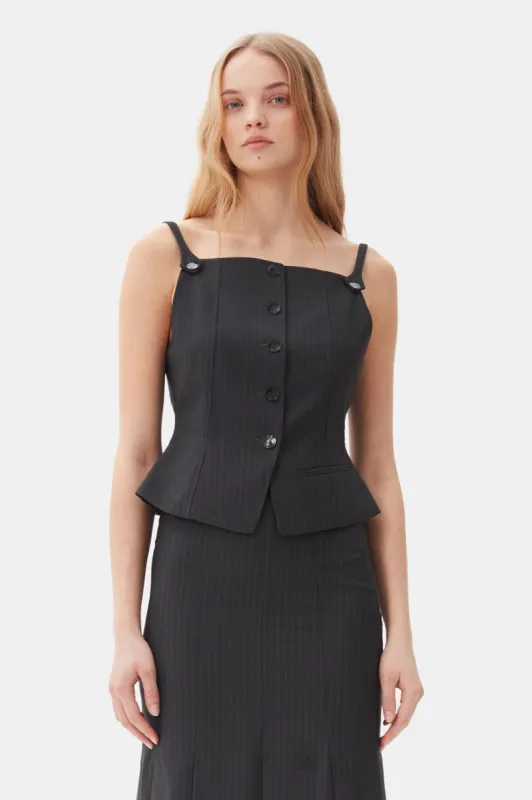 Dark Grey Stripe Suiting Vest Top made by Ganni